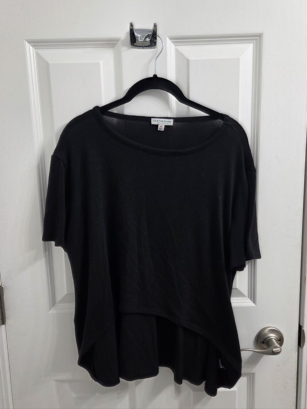 EARTHBOUND Black Draped High-Low Short Sleeve Tee